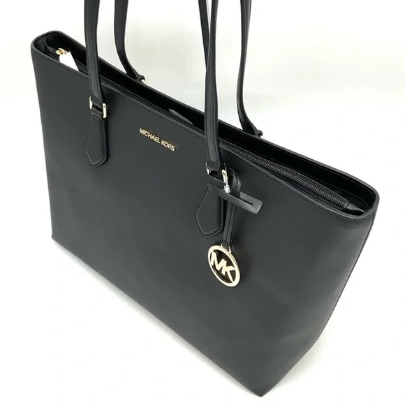 Michael Kors Bag Large Sheila Mf Tote Bag & Large Trifold Wallet Black/Gold - Picture 6 of 14